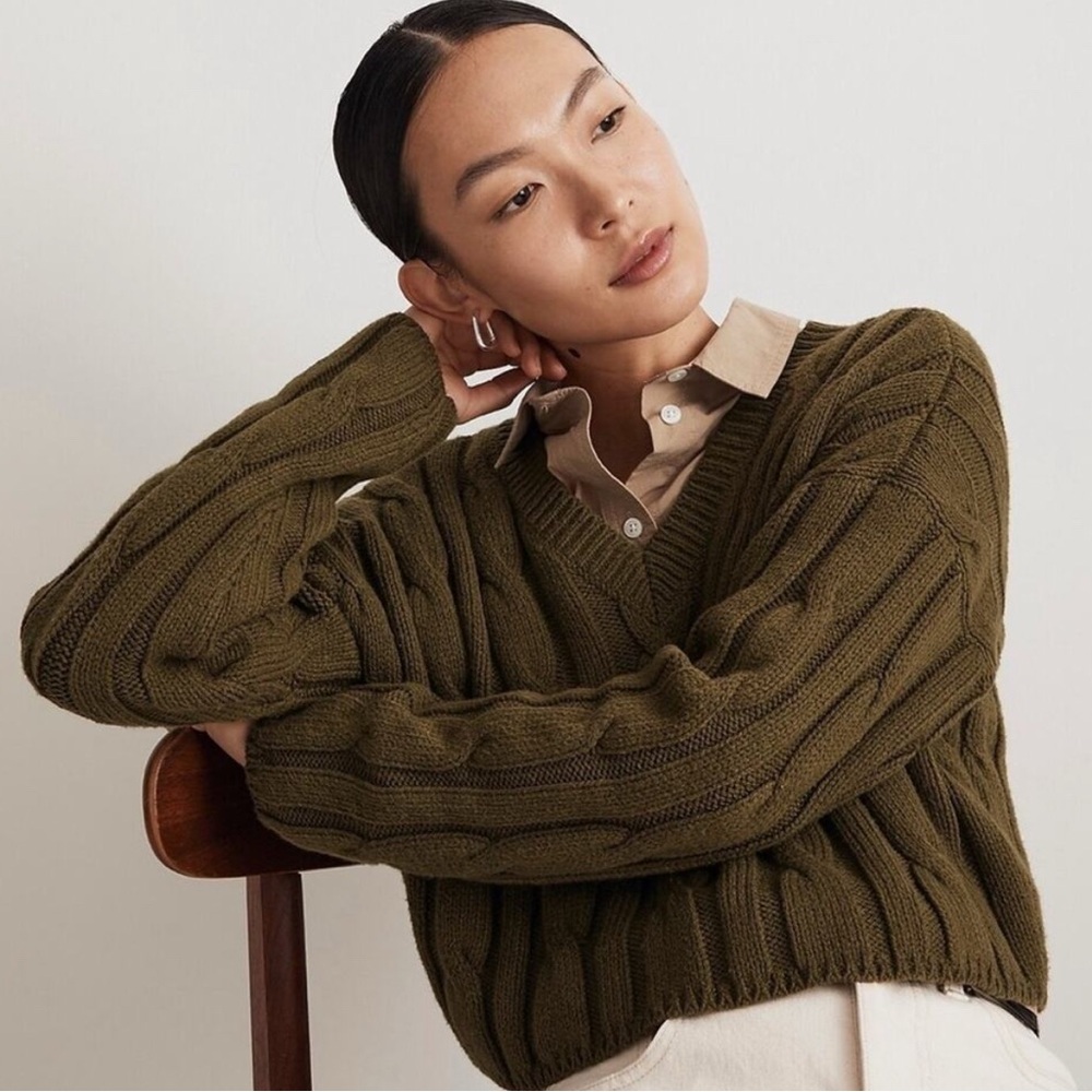Madewell V-Neck Crop Chunky Sweater
